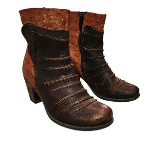 Papucei Boots Womens 6 Brown Leather Ankle Textured Layered Handmade Block Heel